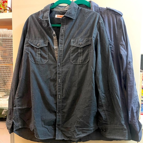 Set Of 2 Shirts Mens MICHAEL BRANDON / AMERICAN RAG SZ M Gray Denim Long Sleeves - Picture 1 of 11